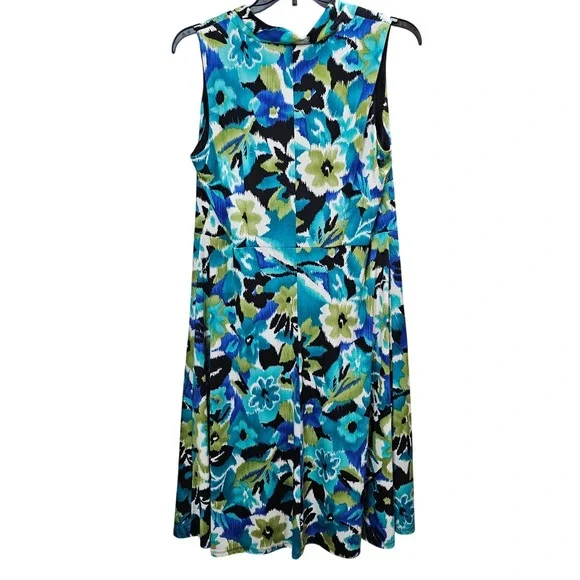 Dressbarn 16W Floral Cowl Neck Dress Blue Green Black Sleeveless Stretch Y2K EUC - Picture 3 of 8
